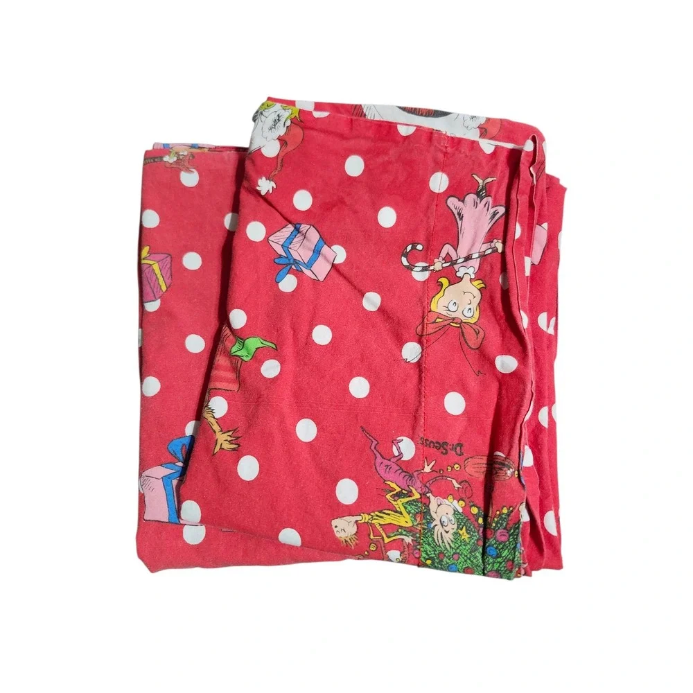 Lot of 2 Pottery Barn Kids Dr. Seuss The Grinch Full Sheet Sets Red & White‎